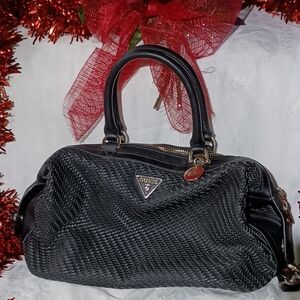 Guess Black Satchel with Quilted Texture and Structured Design